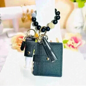 Wristlet Card Wallet Bracelet with travel size sanitizer case in Black